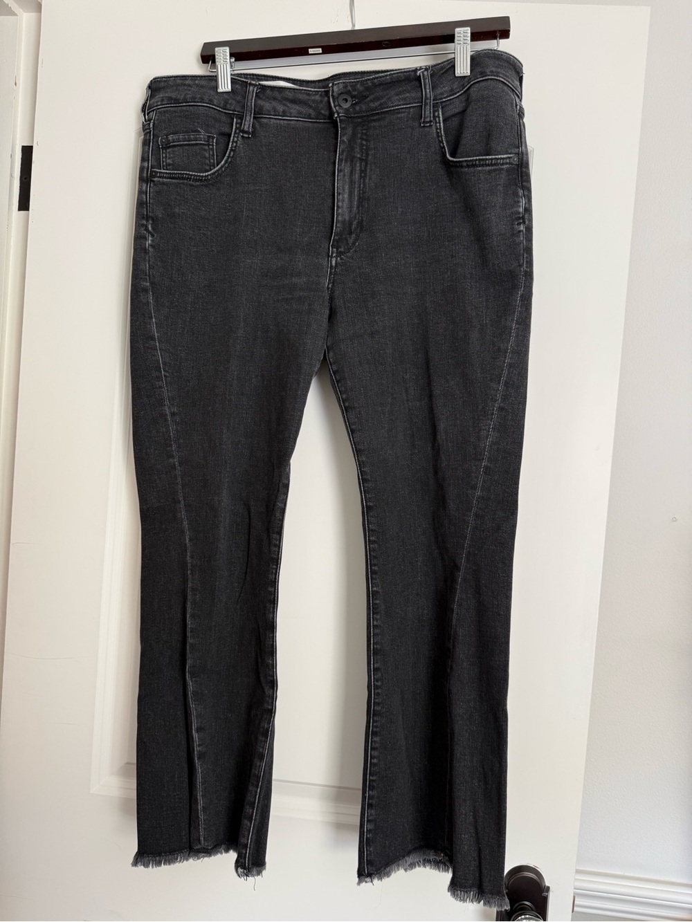 Pilcro and the Letterpress Black Raw-Hem Flare Jeans